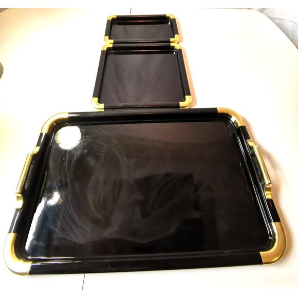 Serving Trays Nesting trio from the 1970s Hollywood Regency Style Made in Japan - Picture 2 of 10